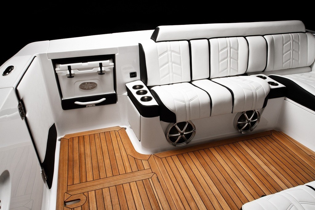 Cigarette Racing's superb attention to detail can be seen in splendid upholstery, here seen in the aft cockpit of the 42 Huntress. - 4 Huntress photo copyright Bob Wonders taken at  and featuring the  class
