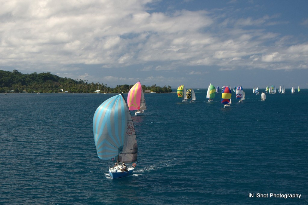1st Mark made, 2 laps to go - Tahiti Pearl Regatta 2012  © Michele Rogers