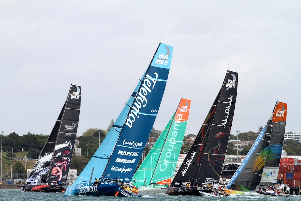 The volvo fleet head to the top mark, Auckland in-port race - Volvo Ocean Race 2011 - 2012 photo copyright Greg Mulvaney - copyright http://www.gregmulvaney.com taken at  and featuring the  class