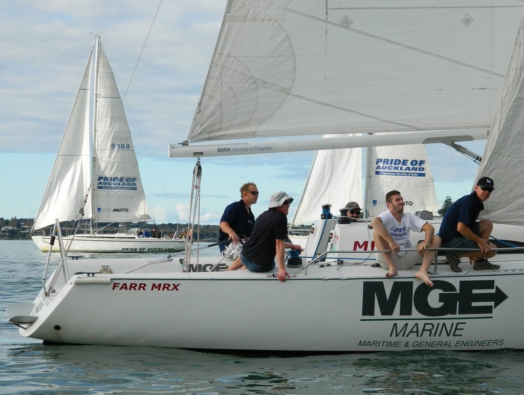 Simon Morely lead his Lloyd Stevenson's crew in hot pursuit of their boss on Hall Spars - 2012 NZ Marine Industry Sailing Challenge photo copyright Tom Macky taken at  and featuring the  class