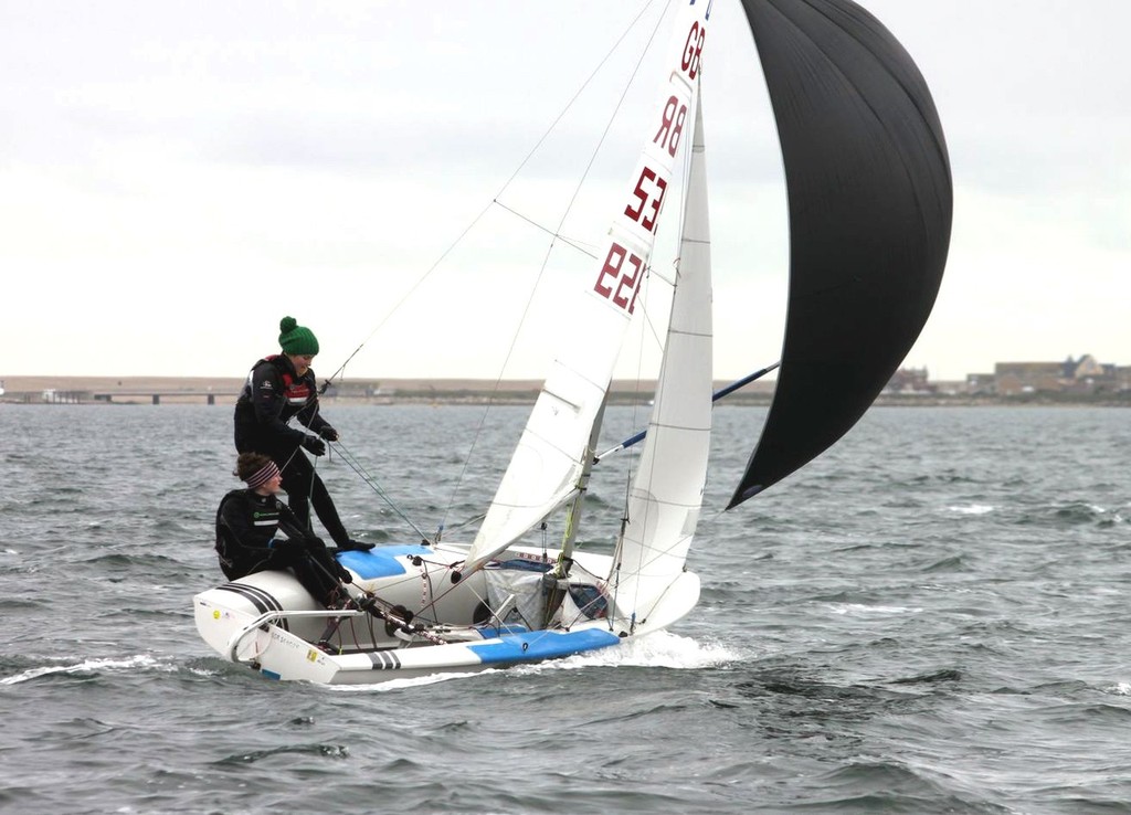 Emily Kinver & Martha Haslam enjoy the reach Photo:© Tom Mapplebeck - UK 420 Curradinghy Spring championships 2012 © Tony Mapplebeck