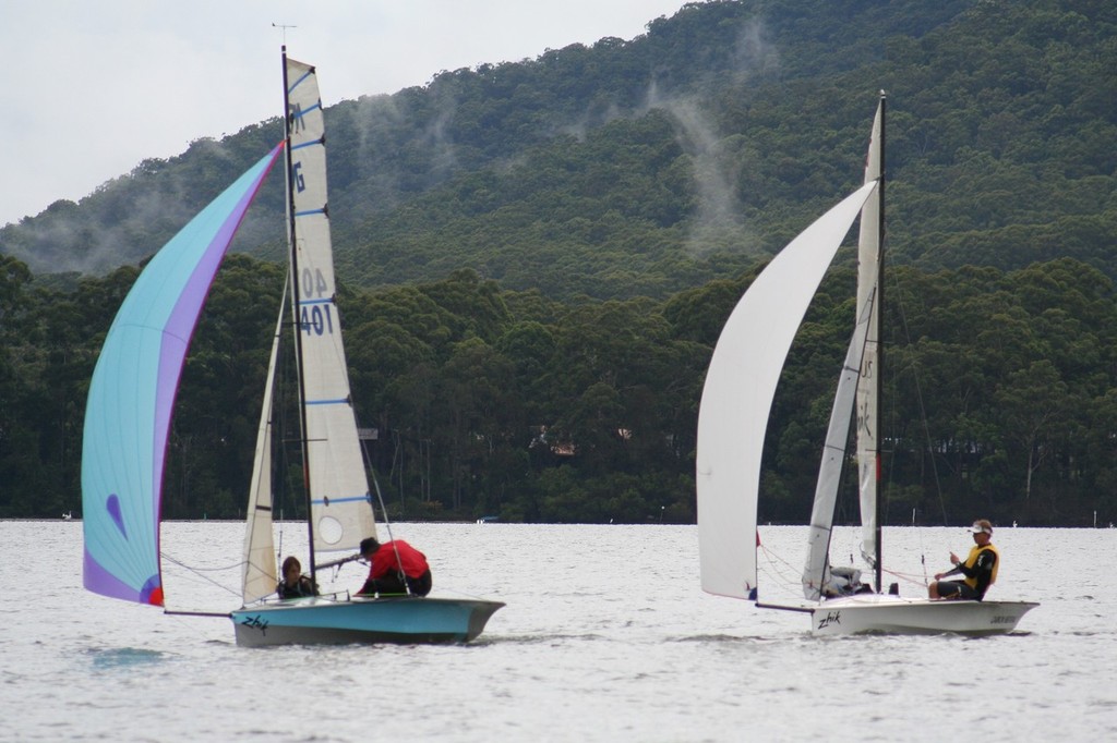 Second and Third place battling it out on the light conditions - Hugh Tait, Tara McCall and Greg Roche, Ben Ferguson. - MG NSW State Titles photo copyright Rohan Nosworthy taken at  and featuring the  class