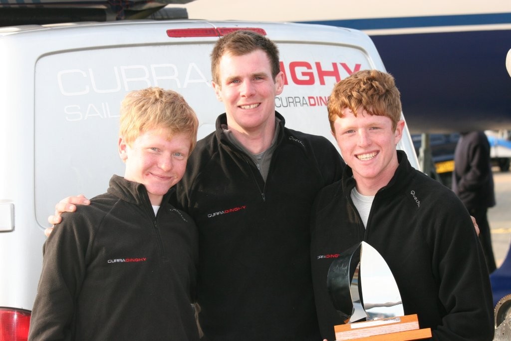 Tim & Ed Riley, winners, with Series sponsor, Tom mapplebeck of curraDinghy Sailing Photo:© Mike Riley - UK 420 Curradinghy Spring championships 2012 © Tony Mapplebeck