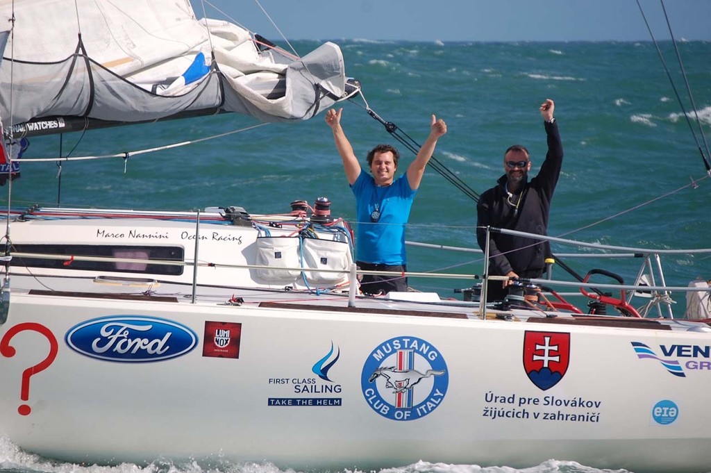 Marco Nannini and Sergio Frattaruolo thunder towards the finish line and second place - Global Ocean Race 2011-12 photo copyright Global Ocean Race http://globaloceanrace.com taken at  and featuring the  class