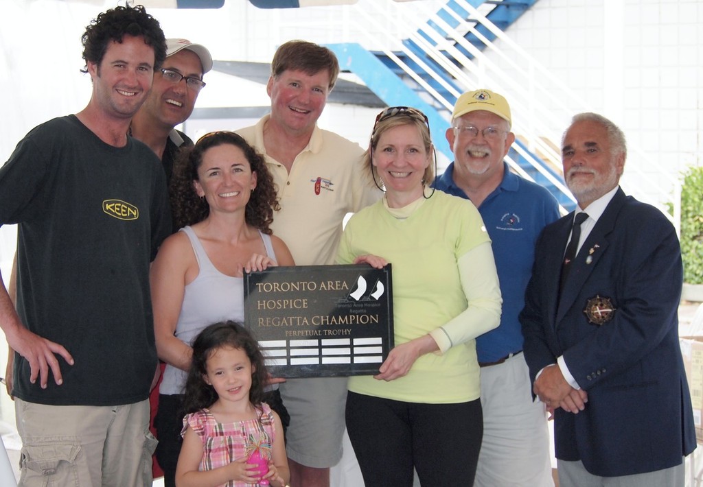 Skipper Dexter Halsall of the C&C 99  Bear Necessity: winner of the 2012 Toronto Area Hospice Regatta Overall Trophy (David Rourke and daughter, Richard Reid, Trudy Murphy, Dexter Halsall, Joan Hopkins, Bill Northwood  and Henry Piersig) © Dave McGuire