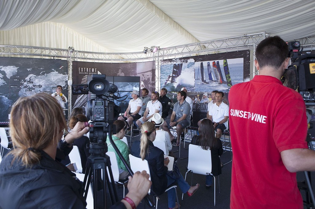 Act 4, Porto, Extreme Sailing Series. Day 01. Images showing the post race press conference with the skippers. Porto, Portugal.  © Roy Riley / Lloyd Images http://lloydimagesgallery.photoshelter.com/