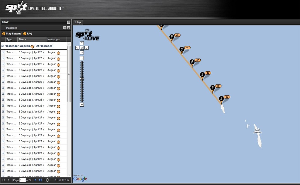 Aegean Yacht's GPS track - Newport to Ensenada 2012 photo copyright  Spot LLC http://international.findmespot.com/ taken at  and featuring the  class