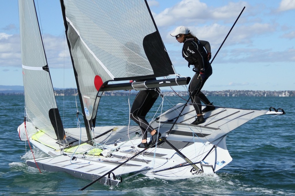 Crws like the wide flat decks and smooth running between tacks - FX - Development and Training April 2012, Takapuna © Richard Gladwell www.photosport.co.nz