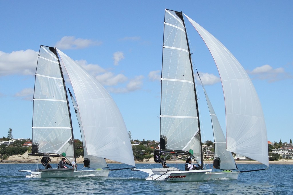 The FX has a reduced height rig on an Olympic 49er  - FX - Development and Training April 2012, Takapuna photo copyright Richard Gladwell www.photosport.co.nz taken at  and featuring the  class