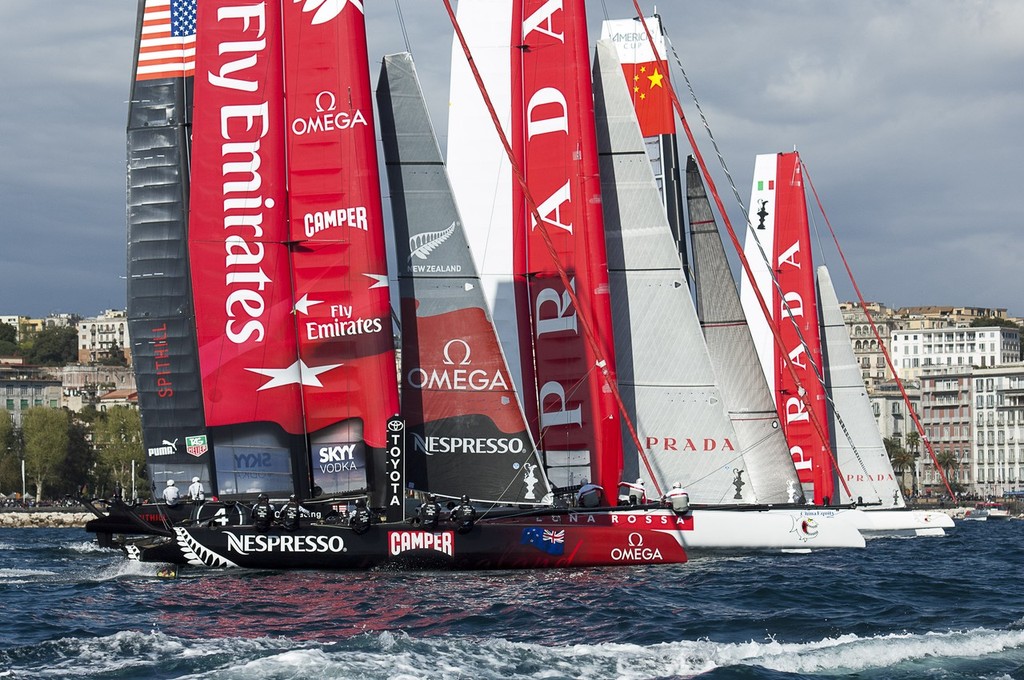 The start of the spare race of the regatta on day two of the America's Cup World Series in Naples. 12/4/2012 photo copyright Chris Cameron/ETNZ http://www.chriscameron.co.nz taken at  and featuring the  class