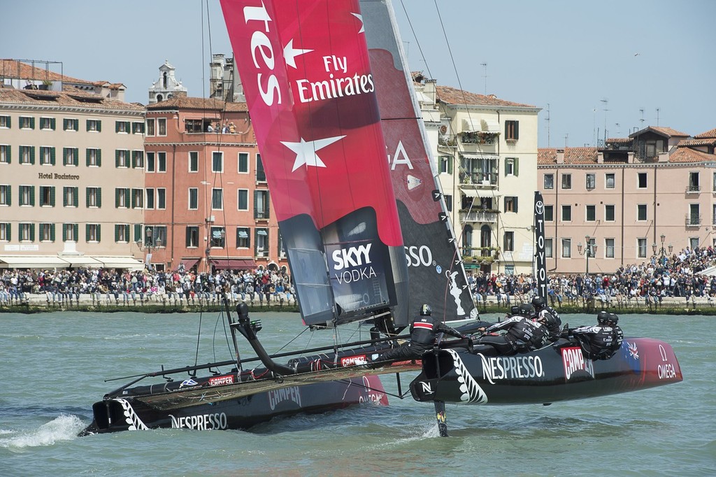 Emirates Team New Zealand in the first race on day two. America’s Cup World Series Venice regatta. Venice Italy. © Emirates Team New Zealand / Photo Chris Cameron ETNZ 