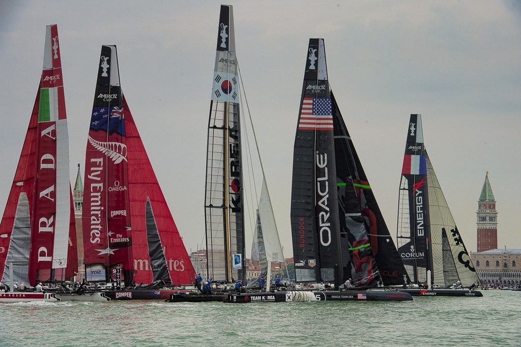 The fleet in the laguna in the final fleet race. America's Cup World Series Regatta Venice. 20/5/2012 photo copyright Chris Cameron/ETNZ http://www.chriscameron.co.nz taken at  and featuring the  class