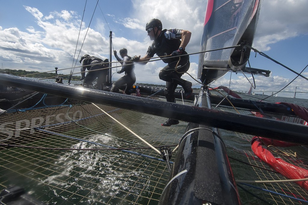 Onboard with Emirates Team New Zealand during a practice race in Newport.  America's Cup World Series Regatta Pree Conference. Rhode Island, USA. 26/6/2012 photo copyright Chris Cameron/ETNZ http://www.chriscameron.co.nz taken at  and featuring the  class