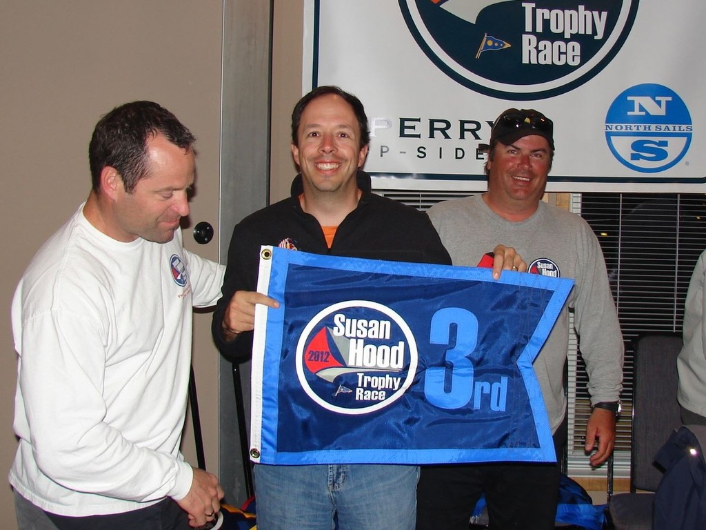 RCYC's Pierre Savard takes third place in PHRF Full Crew Division 3, with event chair Darren Gornall and PCYC VC Ken Bruce photo copyright Greg Nicoll taken at  and featuring the  class