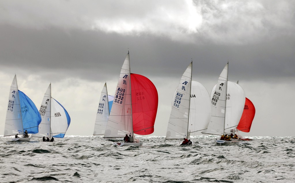 Fleet head down wind. ADCO Australasian Winter Championship 2012 photo copyright Etchells Australasian Winter Media http://www.mooetchells.yachting.org.au/ taken at  and featuring the  class