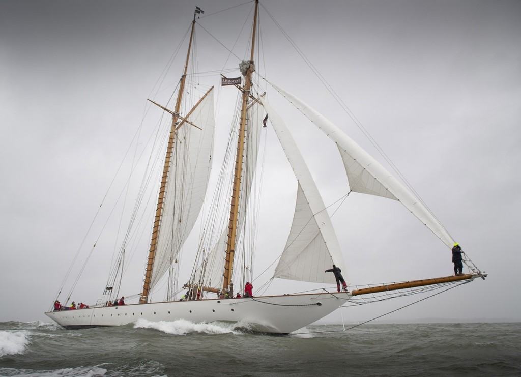 20120629  Copyright onEdition 2012© 
Free for editorial use image, please credit: onEdition 
 
Meek and mighty, Ben Ainslie CBE was out training today on Eleonora, the largest yacht to ever compete in the J.P. Morgan Asset Management Round the Island Race, alongside Nellie, one of the smallest yachts in the race, skippered by Scott Waddington, today (Fri 29.06.12) ahead of the J.P. Morgan Asset Management Round the Island Race, which starts from the Royal Yacht Squadron, Cowes, at 07.00 on Saturday photo copyright onEdition http://www.onEdition.com taken at  and featuring the  class