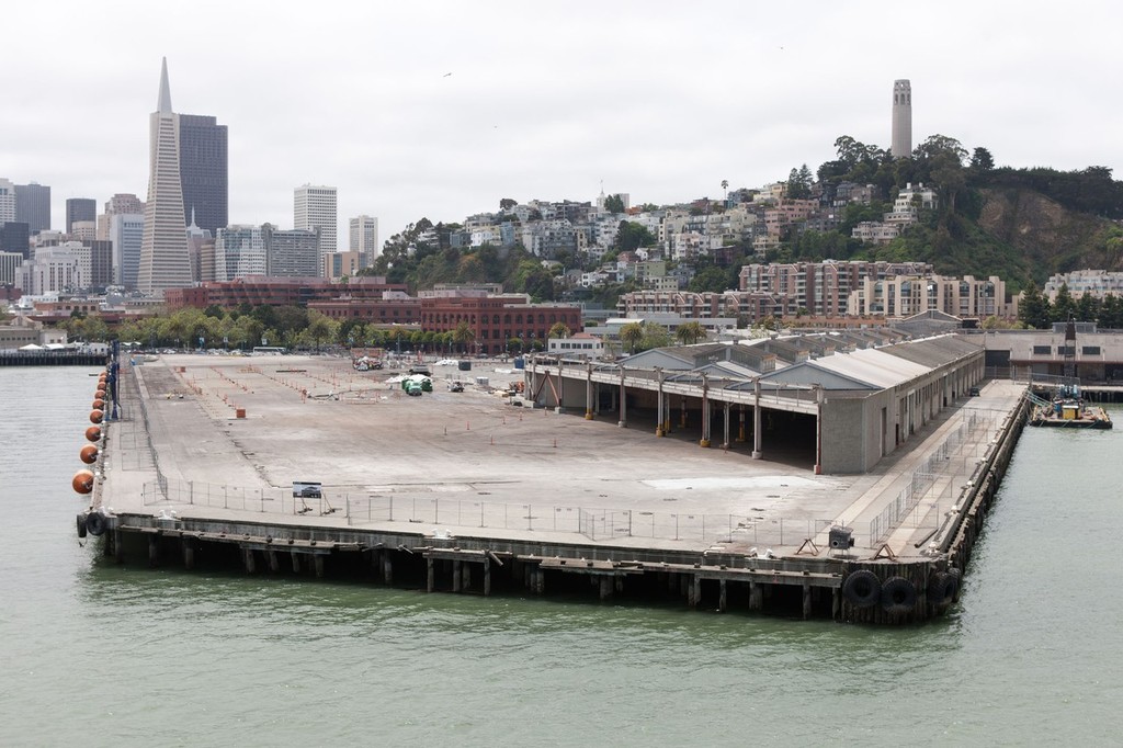 San Francsico Pier27 construction progress May 25,  2012 almost a month before the fire in the Pier 27-29 area © ACEA - Photo Gilles Martin-Raget http://photo.americascup.com/