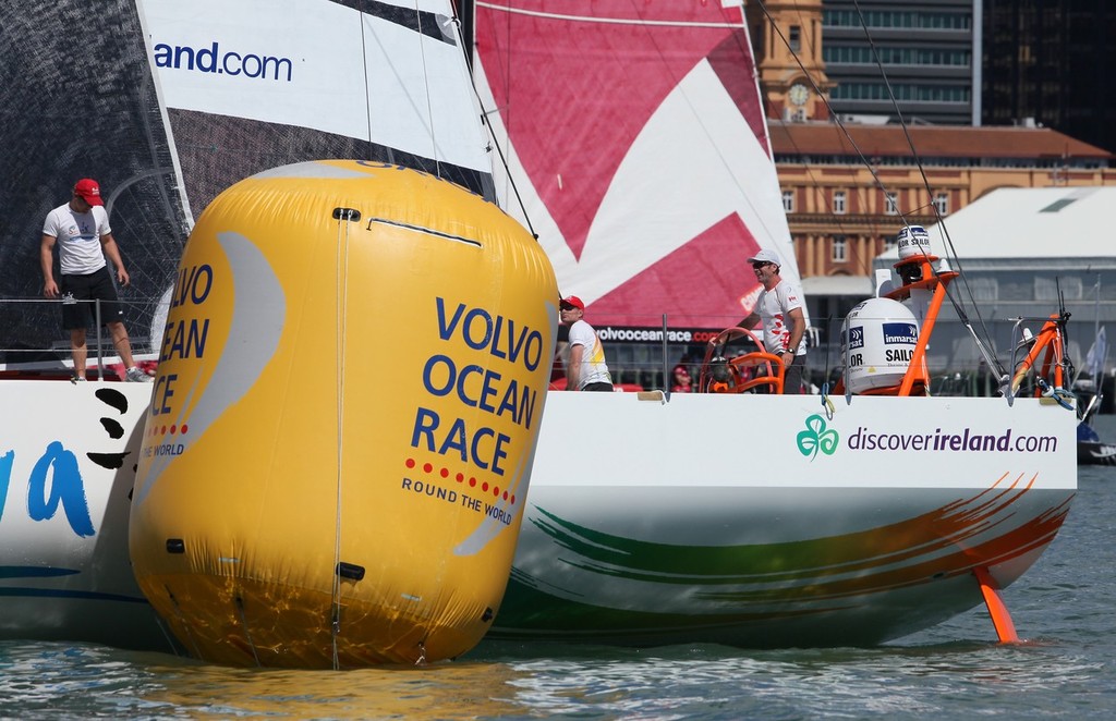 Mike Sanderson sees the funny side as Sanya drifts into the windward mark during the Pro Am Race - Volvo Ocean Race 2012 © Crosbie Lorimer http://www.crosbielorimer.com