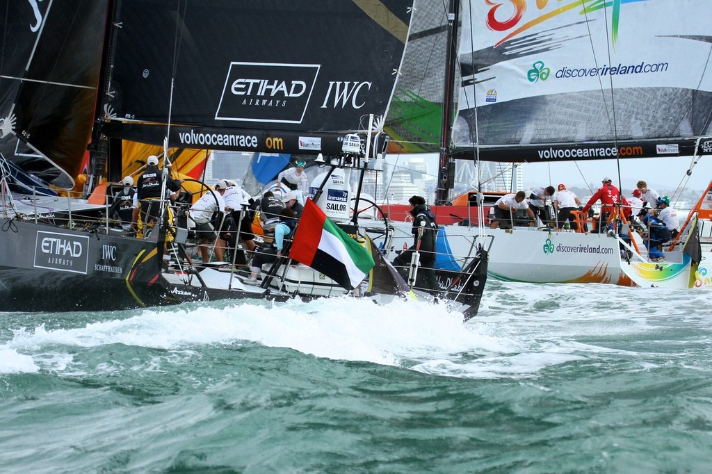 Puma spins inside Team Sanya, at the first mark, Inport-Auckland-VOR (4) - Volvo Ocean Race: In Port Race, Auckland March 17, 2012 photo copyright Richard Gladwell www.photosport.co.nz taken at  and featuring the  class