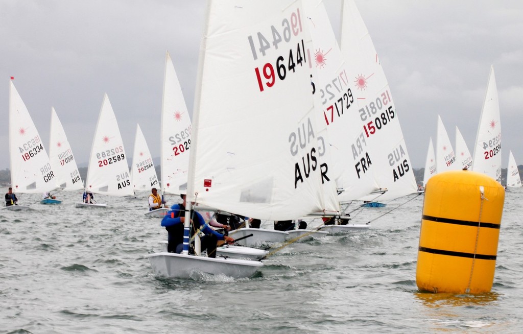 Laser Grand Masters at top mark - the final day photo copyright Laser Masters Worlds Media 2012 http://www.lasersailing.com.au taken at  and featuring the  class