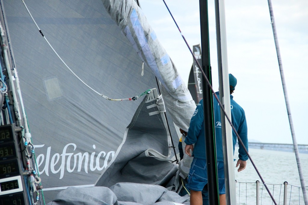 The sails are bulky to handle - Telefonica - Volvo Auckland Stopover, Practice Race photo copyright Richard Gladwell www.photosport.co.nz taken at  and featuring the  class