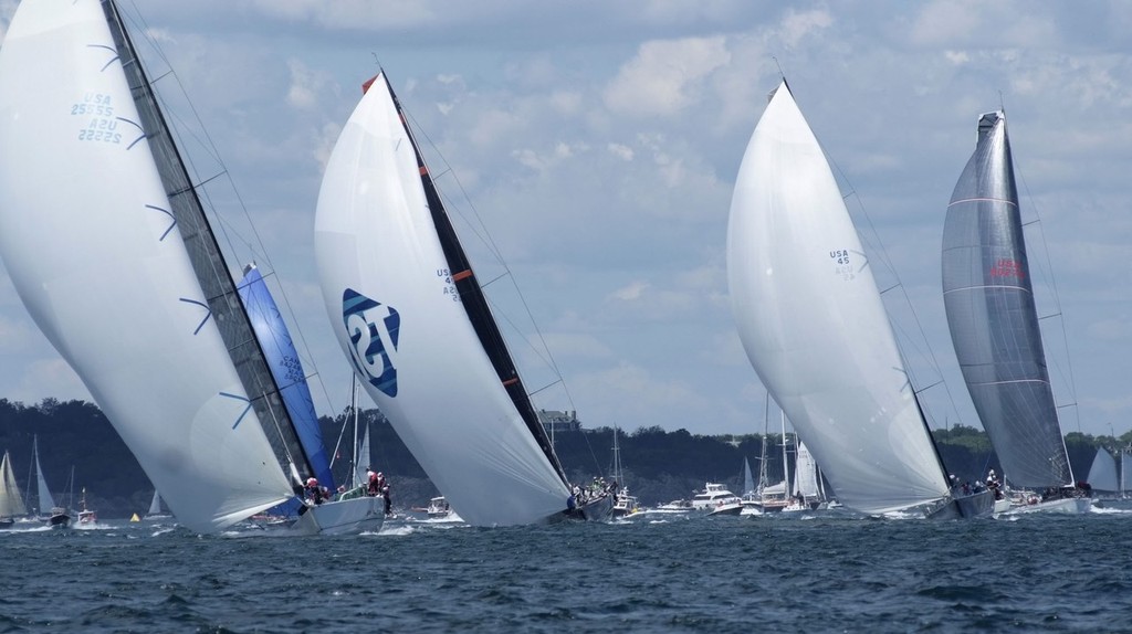 2012 Newport Bermuda Yacht Race -start in Narragansett Bay. Class 10 Gibbs Hill Lighthouse division led away by George David’s 90ft maxi Rambler (left)<br />
PHOTO CREDIT: Barry Pickthall/PPL<br />
 © Barry Pickthall/PPL http://www.pplmedia.com
