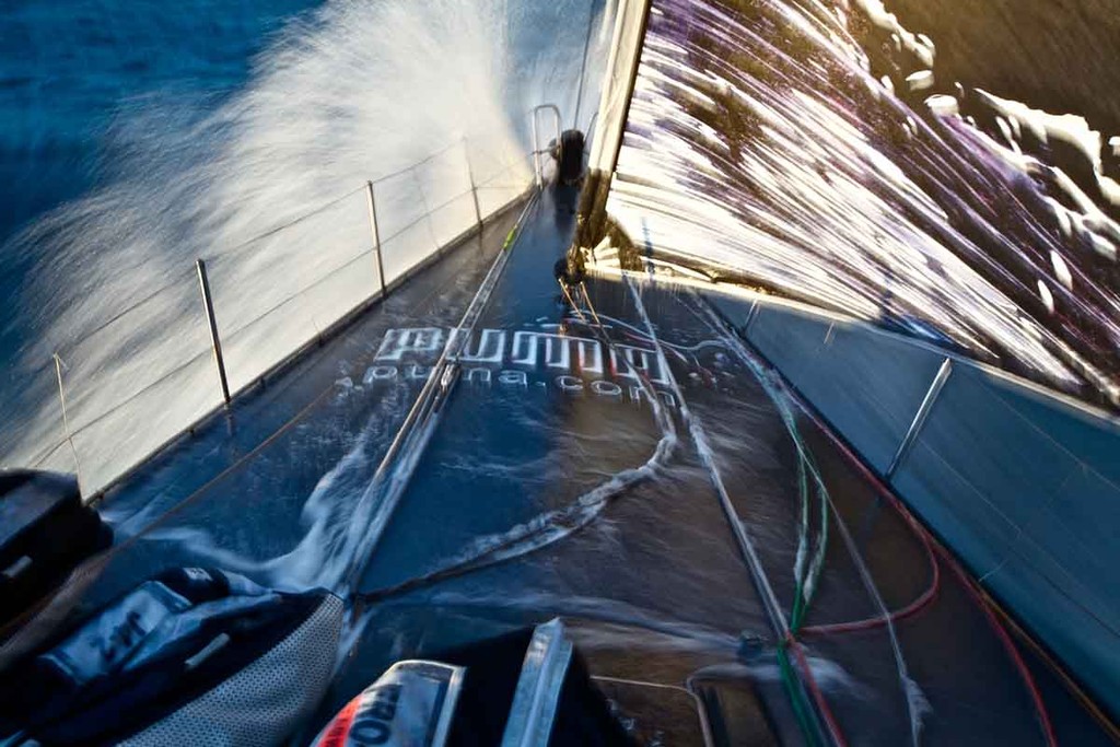 PUMA's Mar Mostro buries its bow in wave. PUMA Ocean Racing powered by BERG during leg 5 of the Volvo Ocean Race 2011-12, from Auckland, New Zealand, to Itajai, Brazil. (Credit: Amory Ross/PUMA Ocean Racing/Volvo Ocean Race) photo copyright Amory Ross/Puma Ocean Racing/Volvo Ocean Race http://www.puma.com/sailing taken at  and featuring the  class
