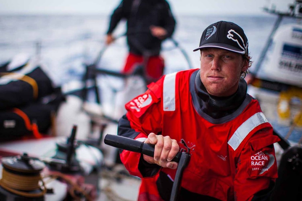 Rome Kirby on the handles. Onboard PUMA Ocean Racing powered by BERG during leg 7 of the Volvo Ocean Race 2011-12, from Miami, USA to Lisbon, Portugal. (Credit: Amory Ross/PUMA Ocean Racing/Volvo Ocean Race) photo copyright Amory Ross/Puma Ocean Racing/Volvo Ocean Race http://www.puma.com/sailing taken at  and featuring the  class