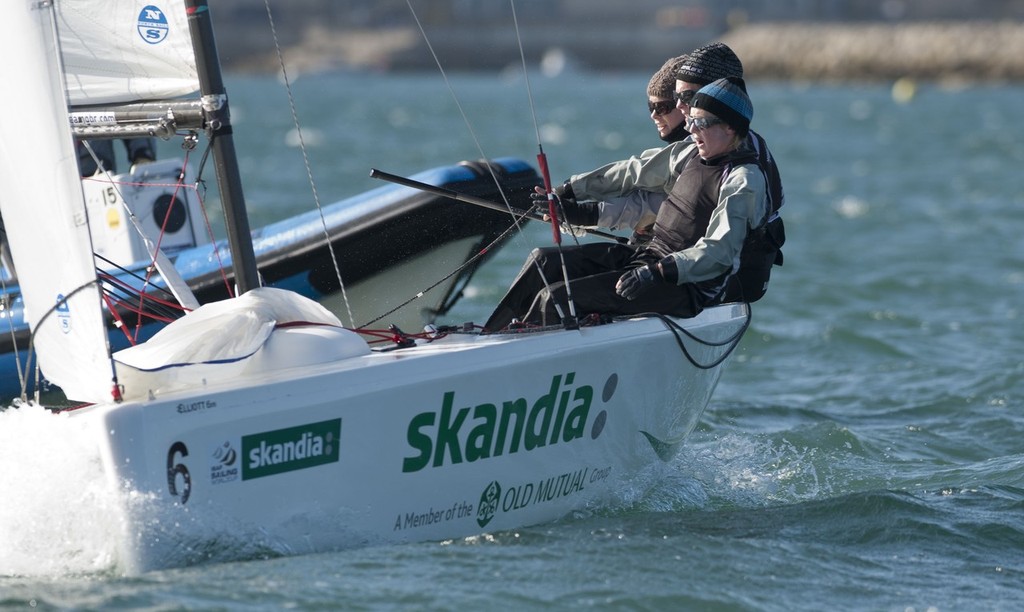 Stephanie Hazard, with Jenna Hansen and Susannah Pyatt (NZL) racing in the Womens Match Racing class on day 6 of the Skandia Sail for Gold Regatta, in Weymouth  © onEdition http://www.onEdition.com