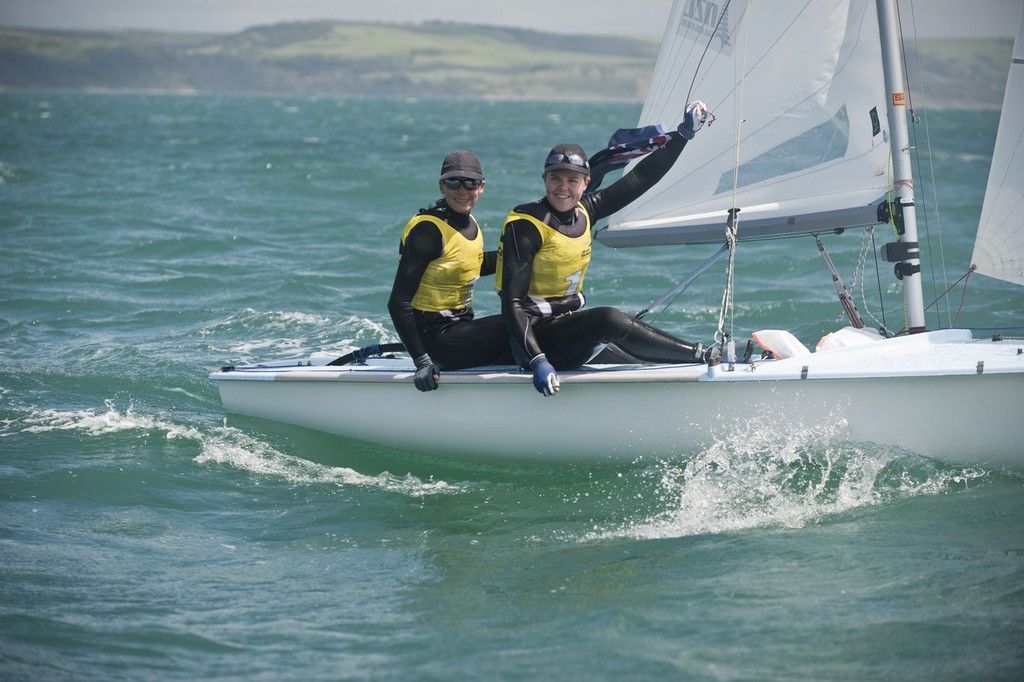 Jo Aleh and Olivia Polly Powrie (NZL) Gold medal winners racing in the 470 Women class on day 6 of the Skandia Sail for Gold Regatta, in Weymouth  © onEdition http://www.onEdition.com