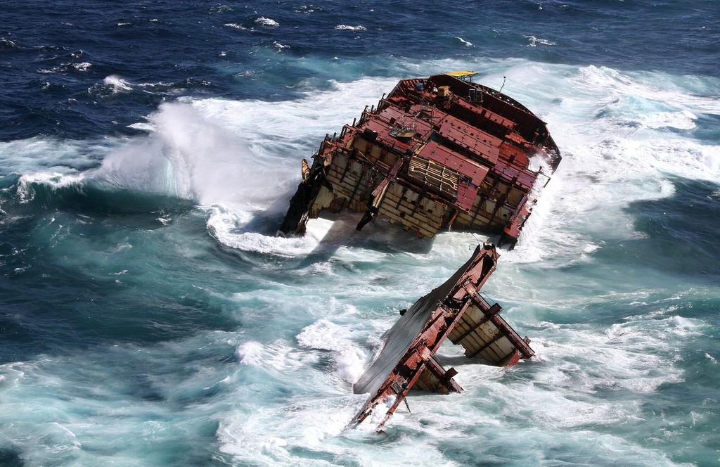 MV Rena being pounded by 7-10 metre seas on the Astrolabe Reef, 4 April 2012 photo copyright Maritime NZ www.maritimenz.govt.nz taken at  and featuring the  class