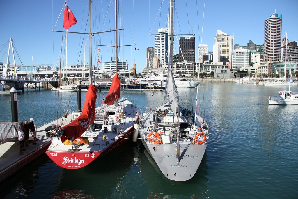 Together at last, Steinlager 2 and Lion New Zealand - Viaduct Harbour May 5, 2012 - photo © Richard Gladwell www.photosport.co.nz