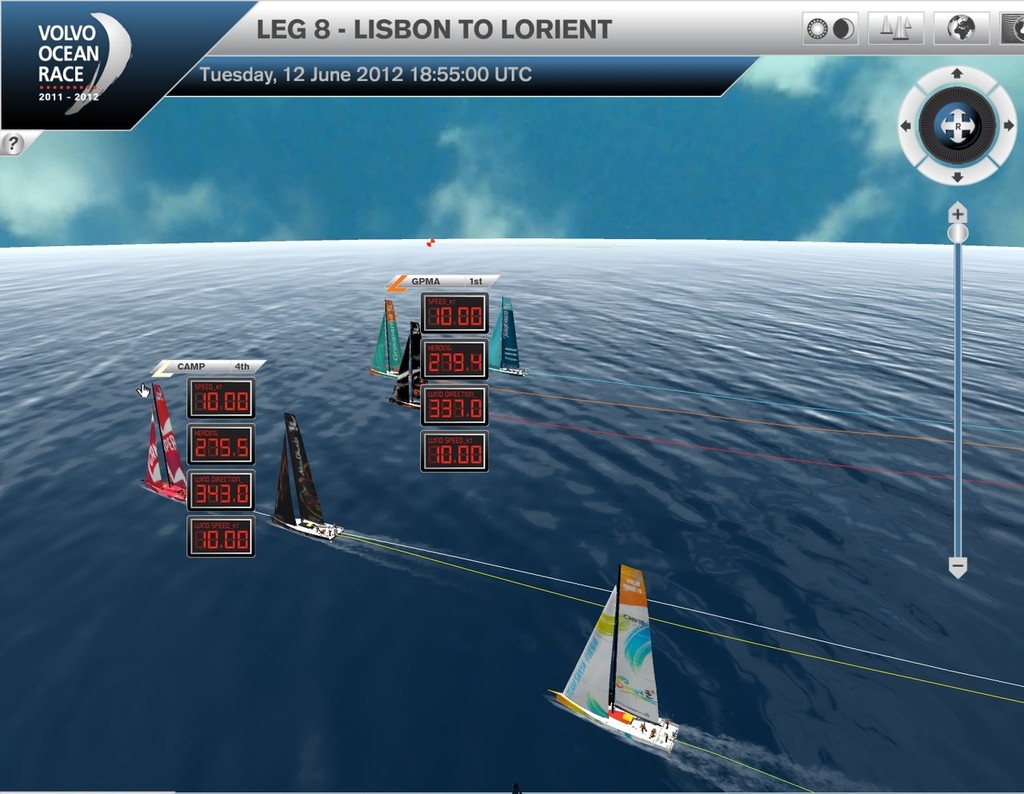 The VOR fleet sailing at 10kts in 19kts of breeze with the Sao Miguel mark at the Azores, in the background photo copyright Virtual Eye/Volvo Ocean Race http://www.virtualeye.tv/ taken at  and featuring the  class