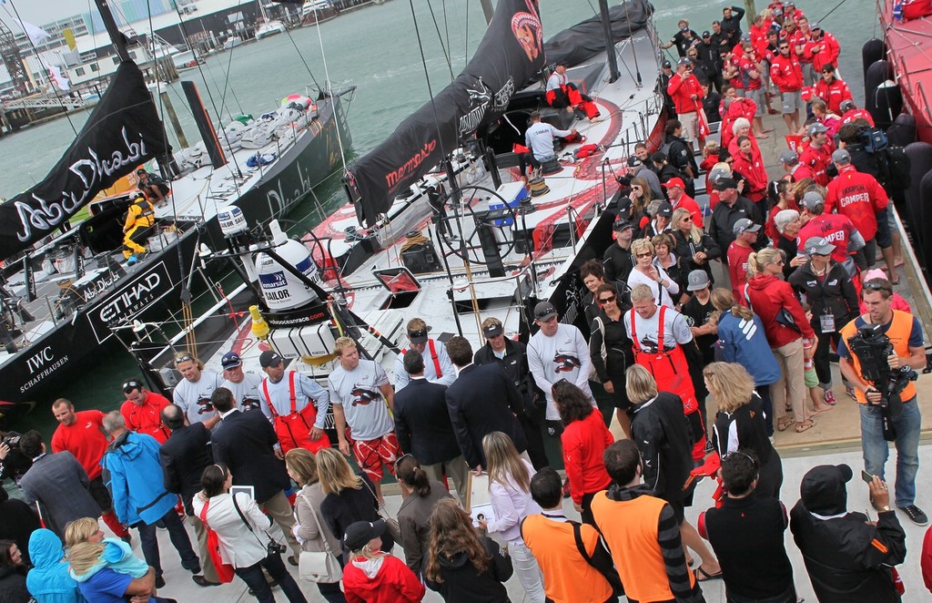 The Puma crew lines up to meet the officials as the Camper team say their farewells to family and friends just prior to the leg 5 departure - Volvo Ocean Race 2012 © Crosbie Lorimer http://www.crosbielorimer.com
