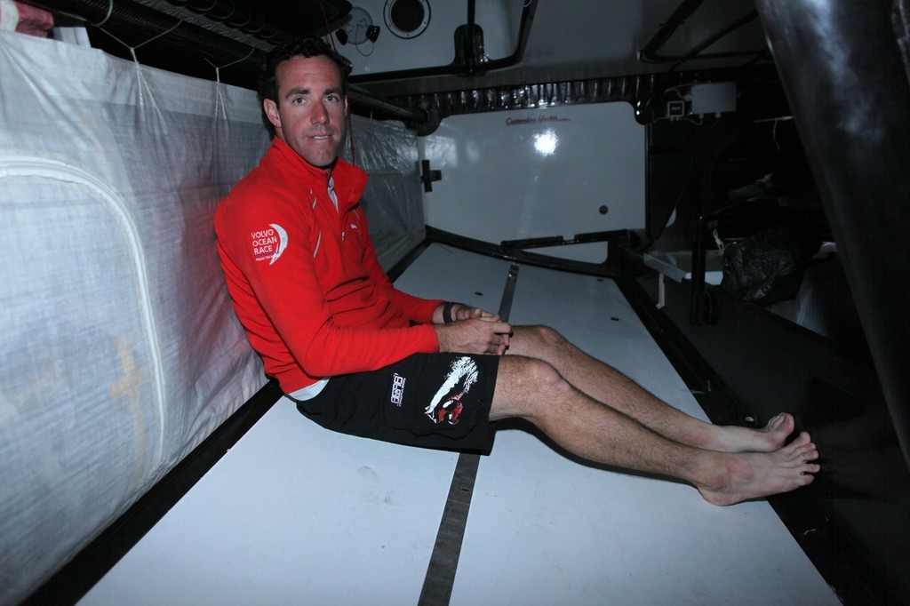 Amory Ross, Puma’s MCM demonstrates his ergonomically designed work station! - Volvo Ocean Race 2012 © Crosbie Lorimer http://www.crosbielorimer.com