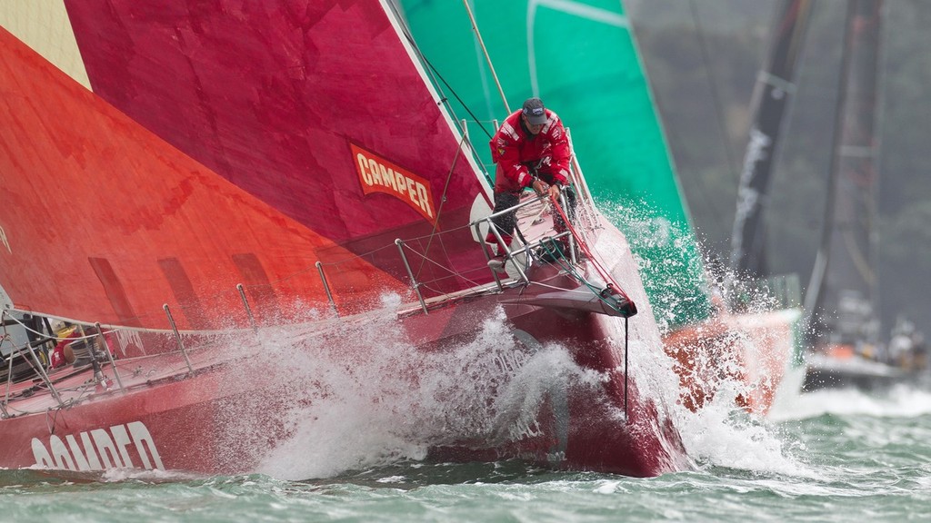 Bowman Daryl Wislang from New Zealand onboard CAMPER with Emirates Team New Zealand, skippered by Chris Nicholson from Australia, leading the fleet during the Auckland In-Port Race, in the Volvo Ocean Race 2011-12. (Credit: IAN ROMAN/Volvo Ocean Race) - Volvo Ocean Race, In Port Race, Auckland March 17, 2012 © Ian Roman/Volvo Ocean Race http://www.volvooceanrace.com
