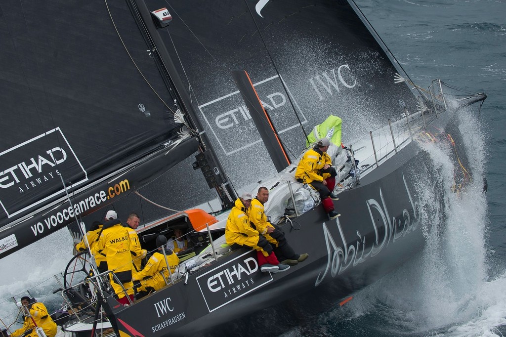 Abu Dhabi Ocean Racing, skippered by Ian Walker from the UK in heavy weather, at the start of leg 5 from Auckland, New Zealand to Itajai, Brazil, during the Volvo Ocean Race 2011-12.  © Paul Todd/Volvo Ocean Race http://www.volvooceanrace.com