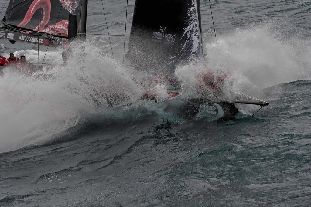 PUMA Ocean Racing powered by BERG, skippered by Ken Read from the USA, crashing through waves in heavy weather, at the start of leg 5 from Auckland, New Zealand to Itajai, Brazil, during the Volvo Ocean Race 2011-12. (Credit: PAUL TODD/Volvo Ocean Race) - Volvo Ocean Race - Leg 5 - Day 1 photo copyright Paul Todd/Volvo Ocean Race http://www.volvooceanrace.com taken at  and featuring the  class