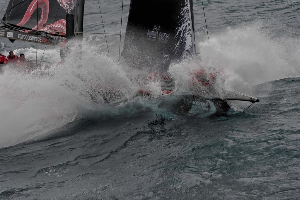 PUMA Ocean Racing powered by BERG, skippered by Ken Read from the USA, crashing through waves in heavy weather, at the start of leg 5 from Auckland, New Zealand to Itajai, Brazil, during the Volvo Ocean Race 2011-12. (Credit: PAUL TODD/Volvo Ocean Race) - Volvo Ocean Race - Leg 5 - Day 1 © Paul Todd/Volvo Ocean Race http://www.volvooceanrace.com