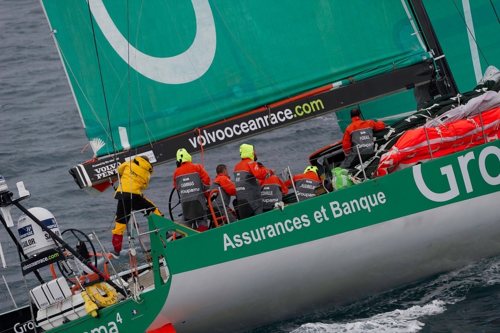 Groupama Sailing Team, skippered by Franck Cammas from France in tough conditions, at the start of leg 5 from Auckland, New Zealand to Itajai, Brazil, during the Volvo Ocean Race 2011-12.  © Paul Todd/Volvo Ocean Race http://www.volvooceanrace.com