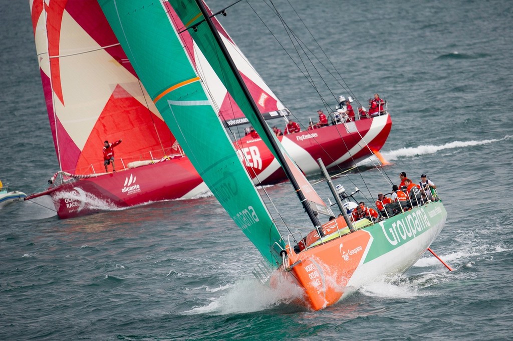 Groupama Sailing Team lead Camper during the DHL In-Port Race Itajai, Brazil, in the Volvo Ocean Race 2011-12.   © Paul Todd/Volvo Ocean Race http://www.volvooceanrace.com