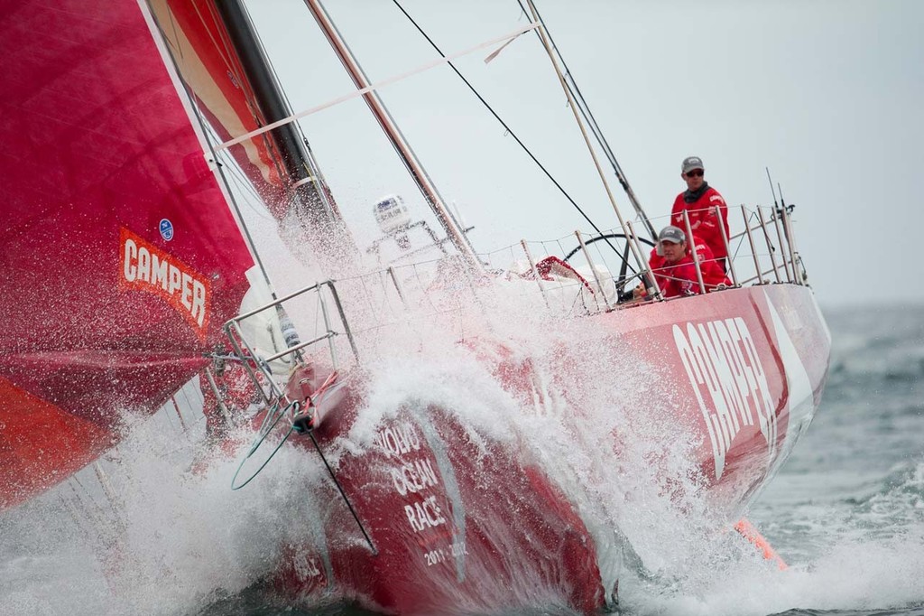 Camper with Emirates Team New Zealand powers up at the start of leg 6, from Itajai, Brazil, to Miami, USA, during the Volvo Ocean Race 2011-12.  © Paul Todd/Outside Images http://www.outsideimages.com