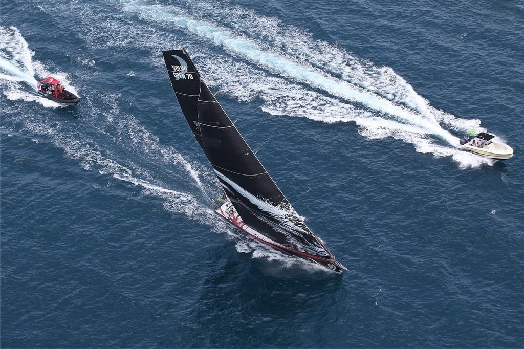 Puma power towards the finish line of leg 6 from Itajai, Brazil, to Miami, USA, during the Volvo Ocean Race 2011-12.  © Ian Roman/Volvo Ocean Race http://www.volvooceanrace.com
