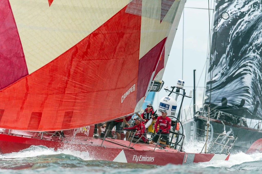 Adriana De Moura from Real Housewives of Miami riding on the back of CAMPER with Emirates Team New Zealand, skippered by Chris Nicholson from Australia, in the PORTMIAMI In-Port Race, during the Volvo Ocean Race 2011-12. (Credit: PAUL TODD/Volvo Ocean Race) photo copyright Paul Todd/Outside Images http://www.outsideimages.com taken at  and featuring the  class