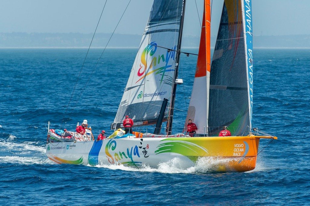 Team Sanya, skippered by Mike Sanderson from New Zealand, chasing the fleet, at the start of leg 8 from Lisbon, Portugal to Lorient, France, during the Volvo Ocean Race 2011-12. (Credit: PAUL TODD/Volvo Ocean Race) - photo © Paul Todd/Volvo Ocean Race http://www.volvooceanrace.com