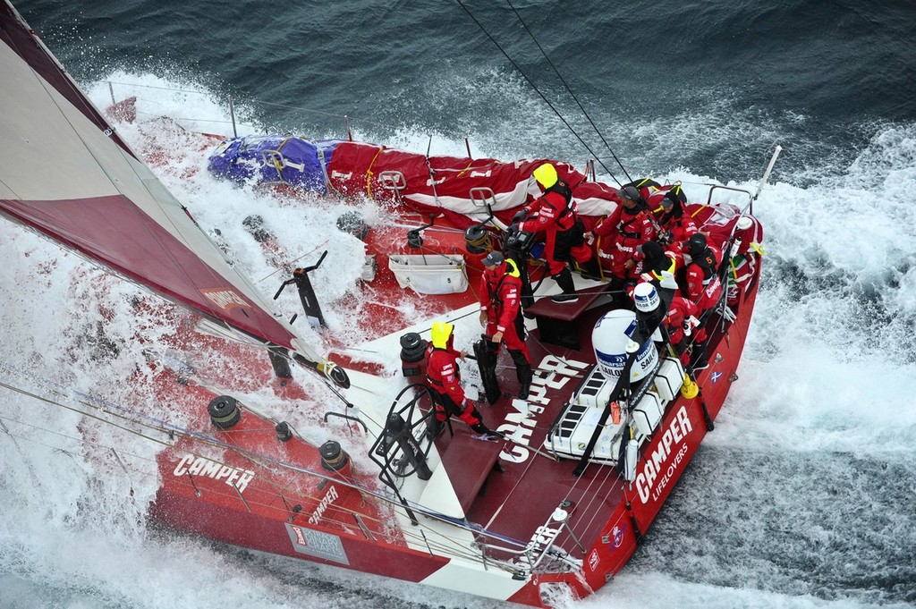 CAMPER with Emirates Team New Zealand, skippered by Chris Nicholson from Australia, in rough weather, on the approach to the finish of leg 8, from Lisbon, Portugal, to Lorient, France, during the Volvo Ocean Race 2011-12. (Credit: PAUL TODD/Volvo Ocean Race) photo copyright Paul Todd/Volvo Ocean Race http://www.volvooceanrace.com taken at  and featuring the  class