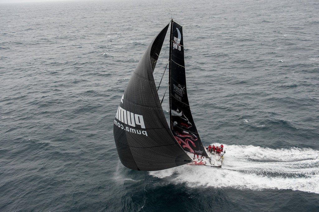 Puma Ocean Racing on the approach to the finish of leg 8, from Lisbon, Portugal, to Lorient, France, during the Volvo Ocean Race 2011-12.  © Paul Todd/Volvo Ocean Race http://www.volvooceanrace.com