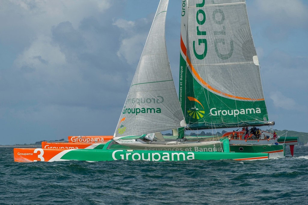 Franck Cammas takes the Volvo 70 skippers sailing on Groupama 3 Trimiran. Lorient stop over Volvo Ocean Race 2011-12. (Credit: PAUL TODD/Volvo Ocean Race) photo copyright Paul Todd/Volvo Ocean Race http://www.volvooceanrace.com taken at  and featuring the  class