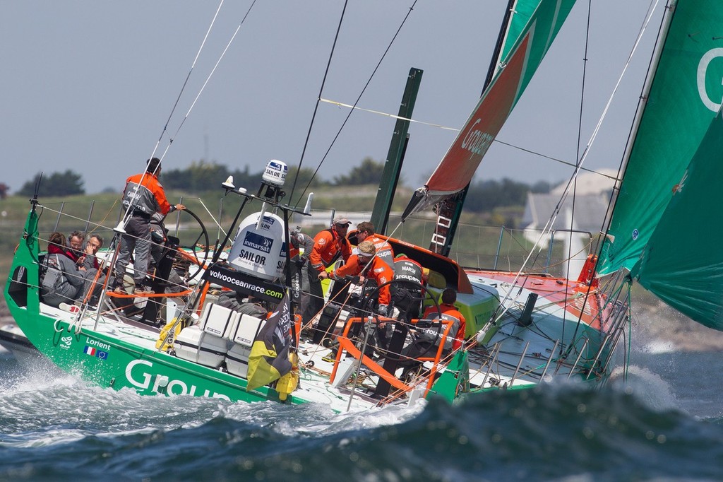 Groupama Sailing Team competing in the Bretagne In-Port Race, in Lorient, France, during the Volvo Ocean Race 2011-12.  © Ian Roman/Volvo Ocean Race http://www.volvooceanrace.com