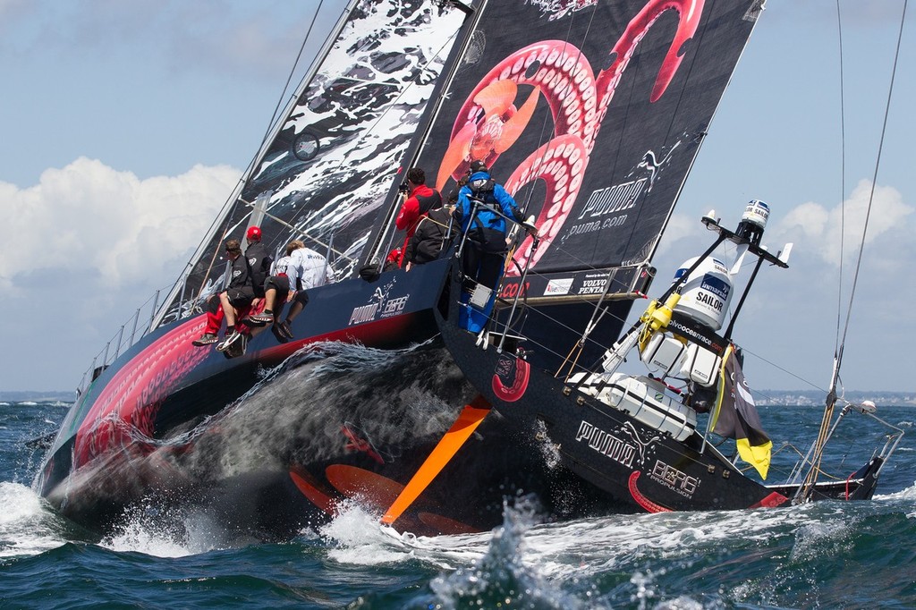 Puma Ocean Racing showing off their striking graphics, in the Bretagne In-Port Race, in Lorient, France, during the Volvo Ocean Race  © Ian Roman/Volvo Ocean Race http://www.volvooceanrace.com